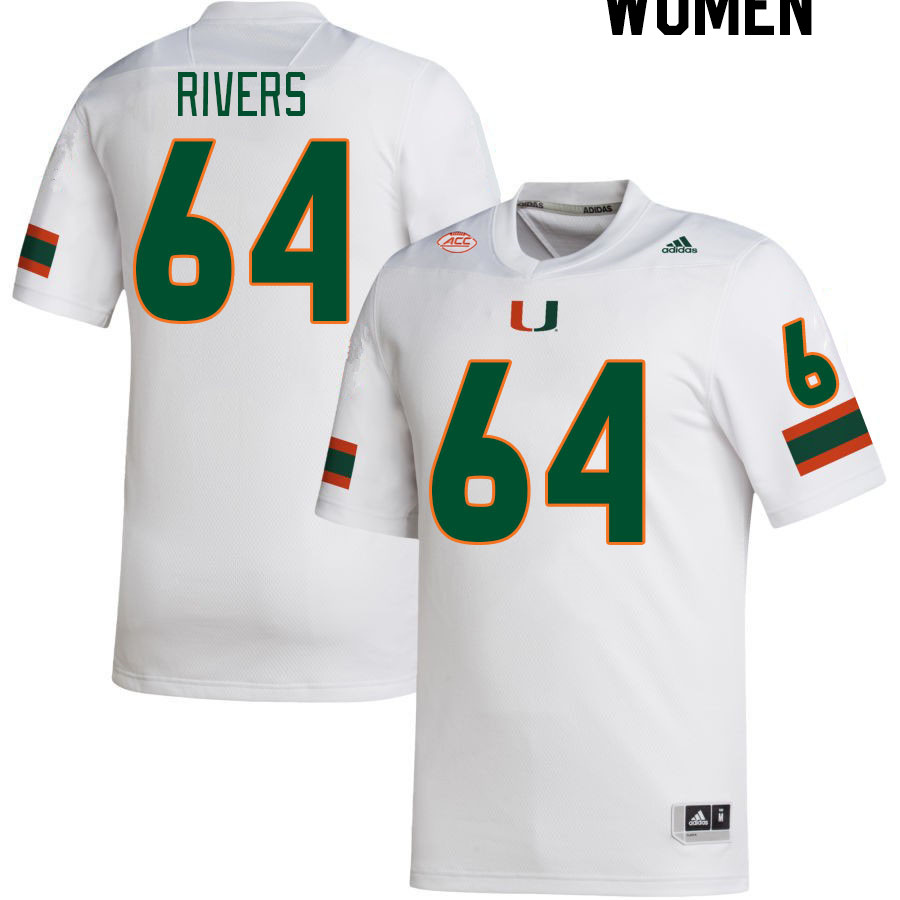 Women #64 Jalen Rivers Miami Hurricanes College Football Jerseys Stitched-White